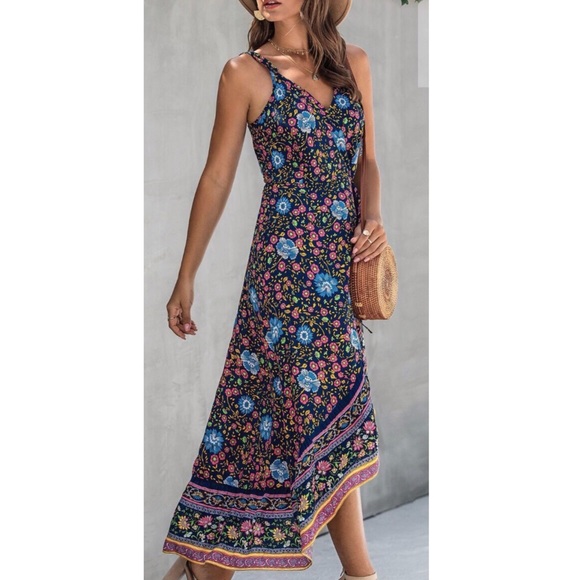 Vintage Flower Print Wrap Style Dress - Picture 2 of 7